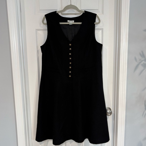 Orvis Black Fit & Flare V-Neck Button Up Sleeveless Wool Dress Jumper Sz 16 VTG - Picture 4 of 14